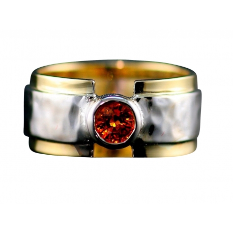 Soft Hammer Wide Band Gemstone Ring