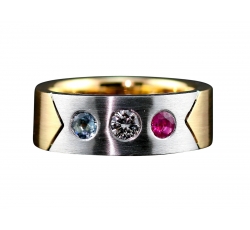 14K White & Yellow Gold Ring with Aqua Marine, Diamond  & Ruby Gemstones