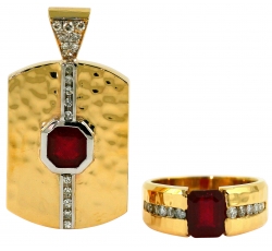 Diamond and Ruby Ring and Necklace Set 