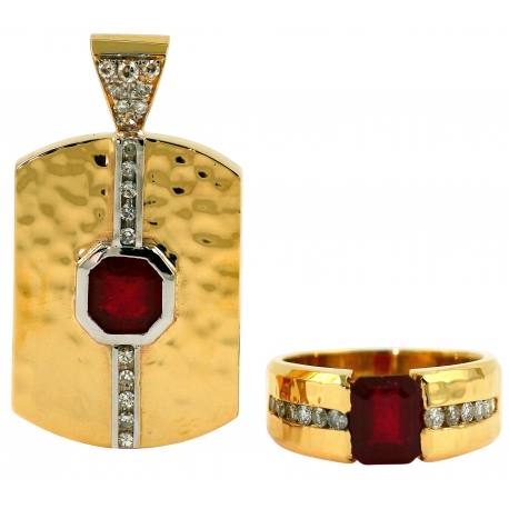 Diamond and Ruby Ring and Necklace Set 