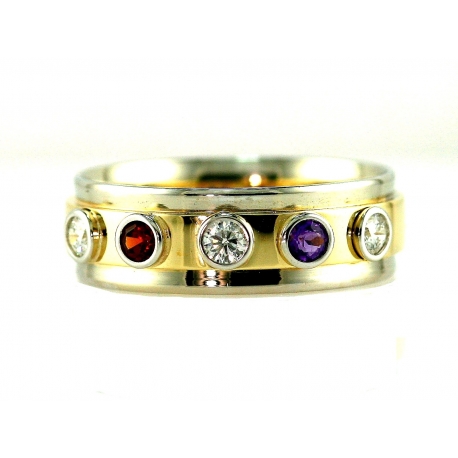 Two Tone Birthstone Gem and Diamond Ring