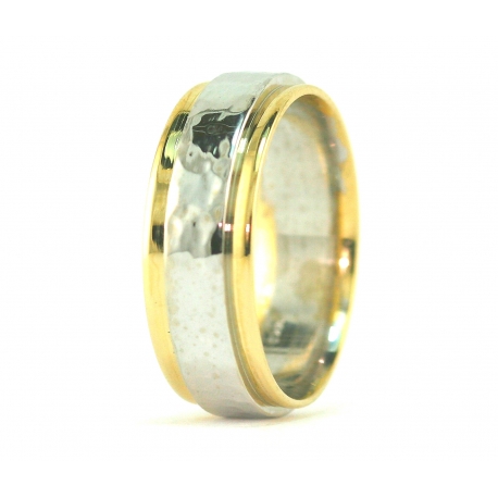 Two Tone Band Ring Softly Hammered